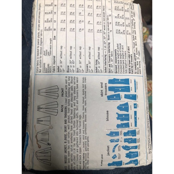 Style vintage 1971 pattern Size 12 Bust 34 Jacket Skirt Pants 3412 See Desc - Picture 2 of 2